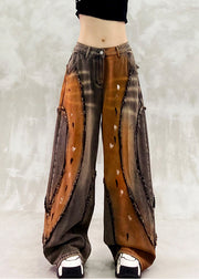 Stylish Khaki Oversized Patchwork Denim Pants Trousers Spring