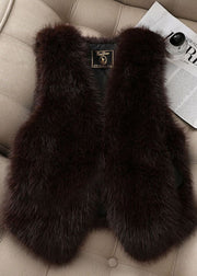 Stylish Khaki Oversized Warm Faux Fur Vests Winter