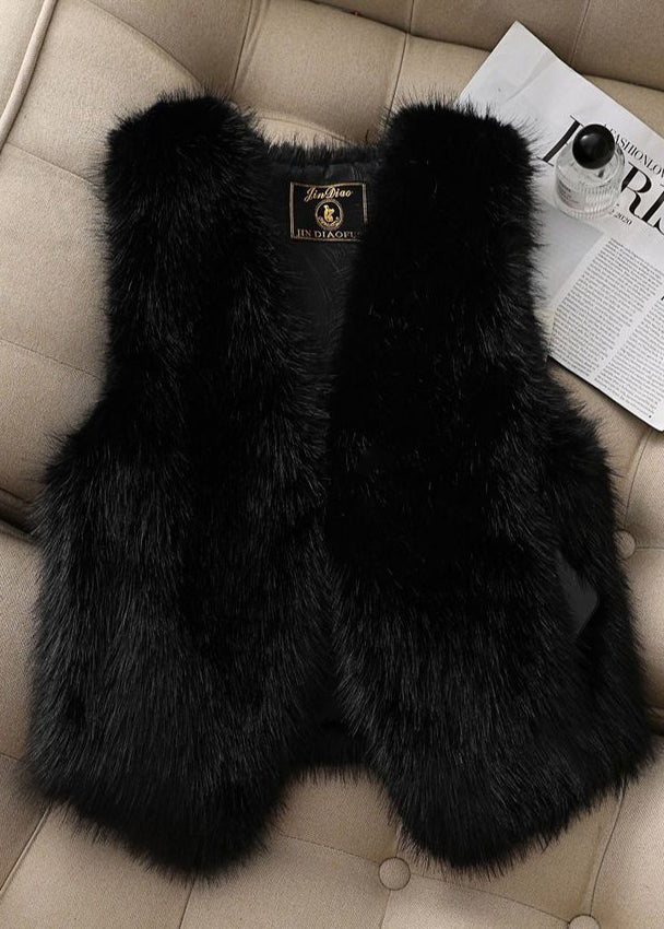 Stylish Khaki Oversized Warm Faux Fur Vests Winter