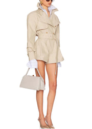 Stylish Khaki Peter Pan Collar Sashes Cotton Jumpsuits Fall