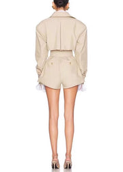 Stylish Khaki Peter Pan Collar Sashes Cotton Jumpsuits Fall