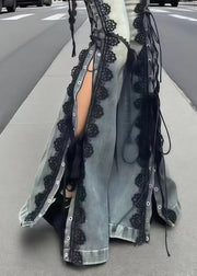 Stylish Lace Patchwork Side Open Denim Bell-bottom Trousers Summer