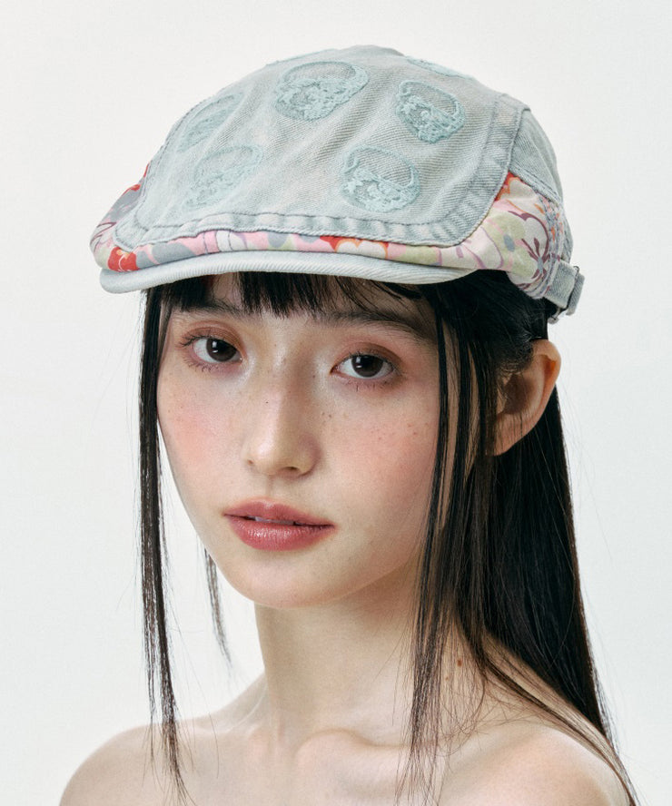 Stylish Light Blue Embroidered Denim Breton Hat