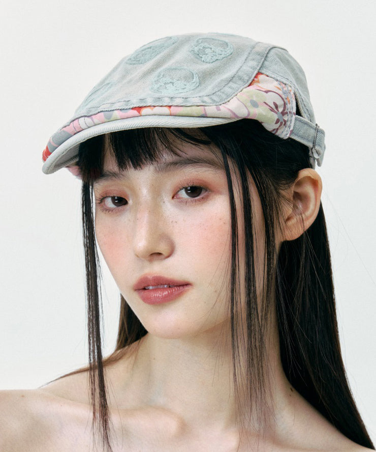 Stylish Light Blue Embroidered Denim Breton Hat