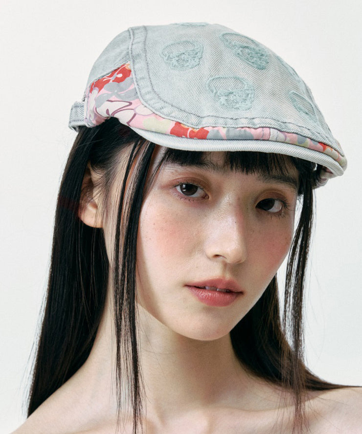 Stylish Light Blue Embroidered Denim Breton Hat