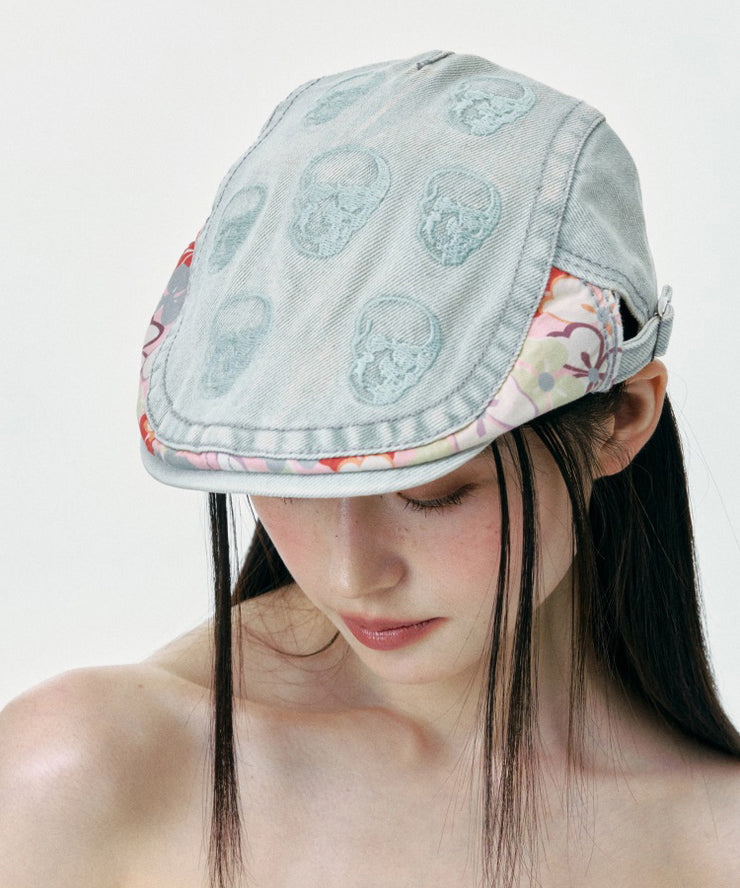 Stylish Light Blue Embroidered Denim Breton Hat