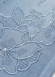 Stylish Light Blue Jacquard Denim Straight Pants Fall