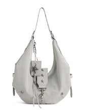 Stylish Light Blue Rivet Solid Durable Faux Leather Saddle Bag