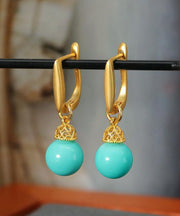 Stylish Light Green Sterling Silver Overgild Turquoise Drop Earrings
