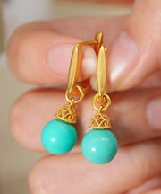 Stylish Light Green Sterling Silver Overgild Turquoise Drop Earrings