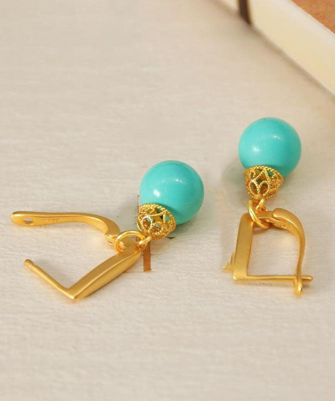 Stylish Light Green Sterling Silver Overgild Turquoise Drop Earrings