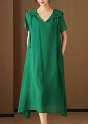 Stylish Loose Orange Hooded Cotton Long Dress Summer