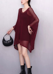 Stylish Mulberry Oversized Tulle Sheer Mini Dress Summer