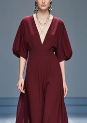 Stylish Mulberry V Neck Chiffon Maxi Dresses Summer