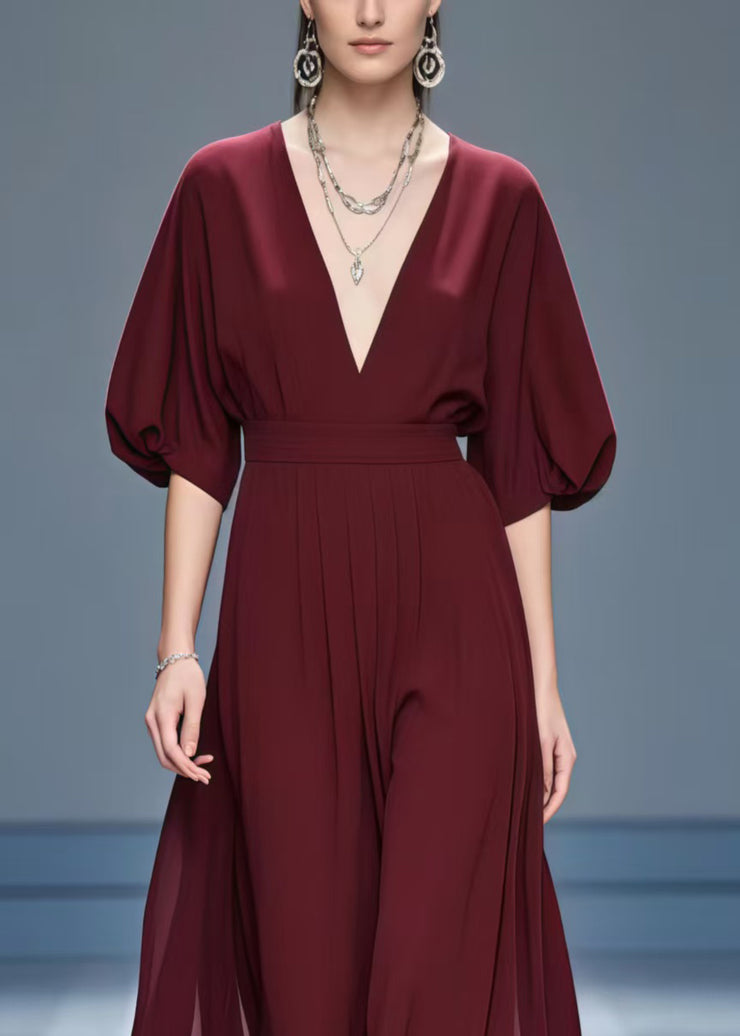 Stylish Mulberry V Neck Chiffon Maxi Dresses Summer