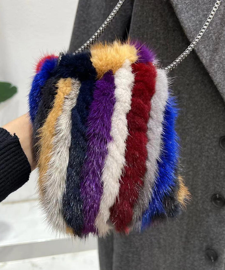 Stylish Multicolor Mink Hair Patchwork Versatile Phone Pouch