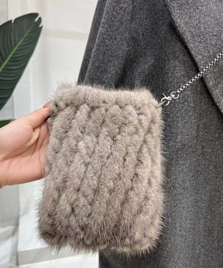 Stylish Multicolor Mink Hair Patchwork Versatile Phone Pouch
