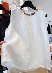 Stylish Navy O Neck Cotton Shirt Tops Sleeveless