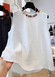 Stylish Navy O Neck Cotton Shirt Tops Sleeveless