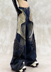 Stylish Navy Oversized Patchwork Denim Pants Spring