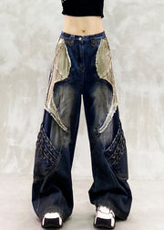 Stylish Navy Oversized Patchwork Denim Pants Spring