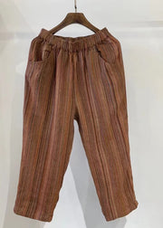 Stylish Orange Oversized Striped Linen Harem Pants Summer