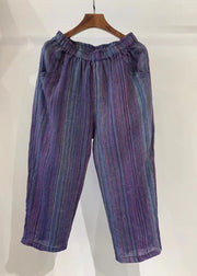 Stylish Orange Oversized Striped Linen Harem Pants Summer
