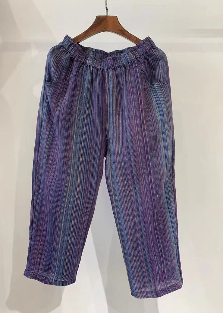 Stylish Orange Oversized Striped Linen Harem Pants Summer