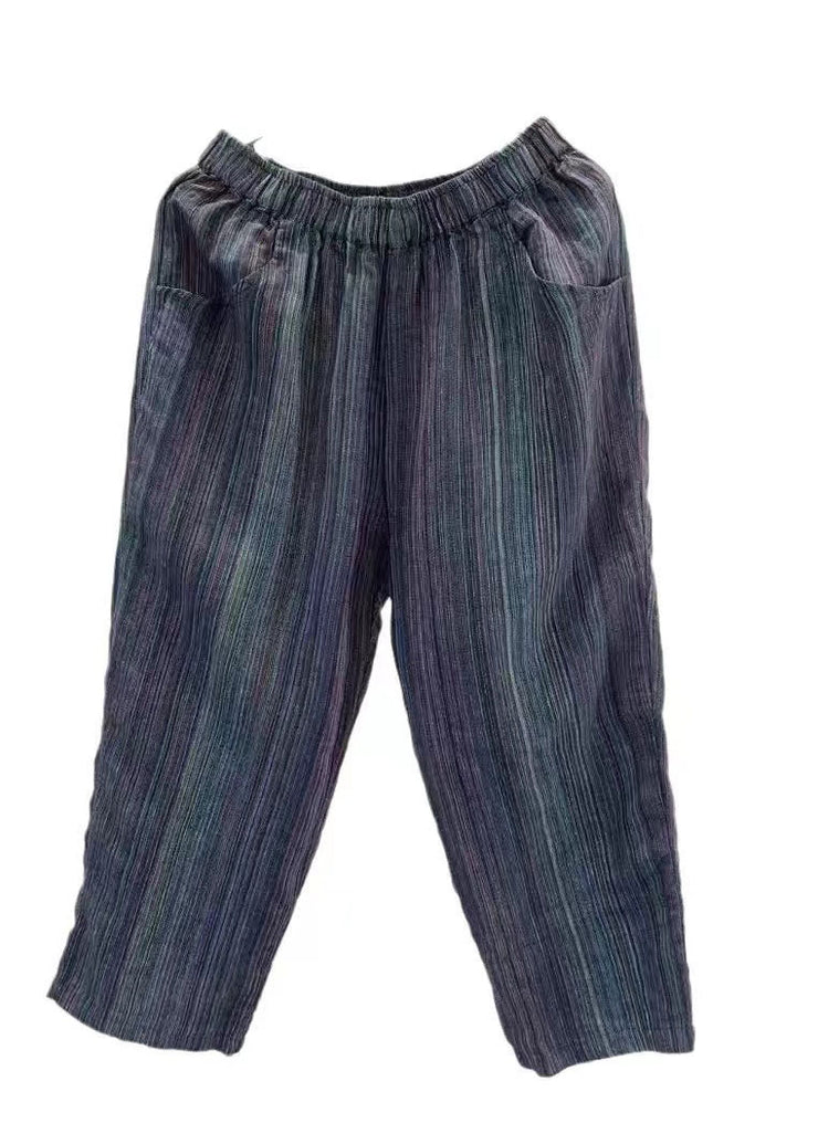 Stylish Orange Oversized Striped Linen Harem Pants Summer