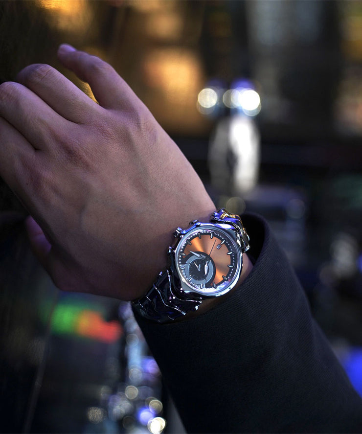Stylish Orange Stainless Steel Quartz Movement Noctilucent Watches