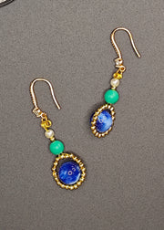 Stylish Peacock Blue Gem Stone Ethnic Style Drop Earrings