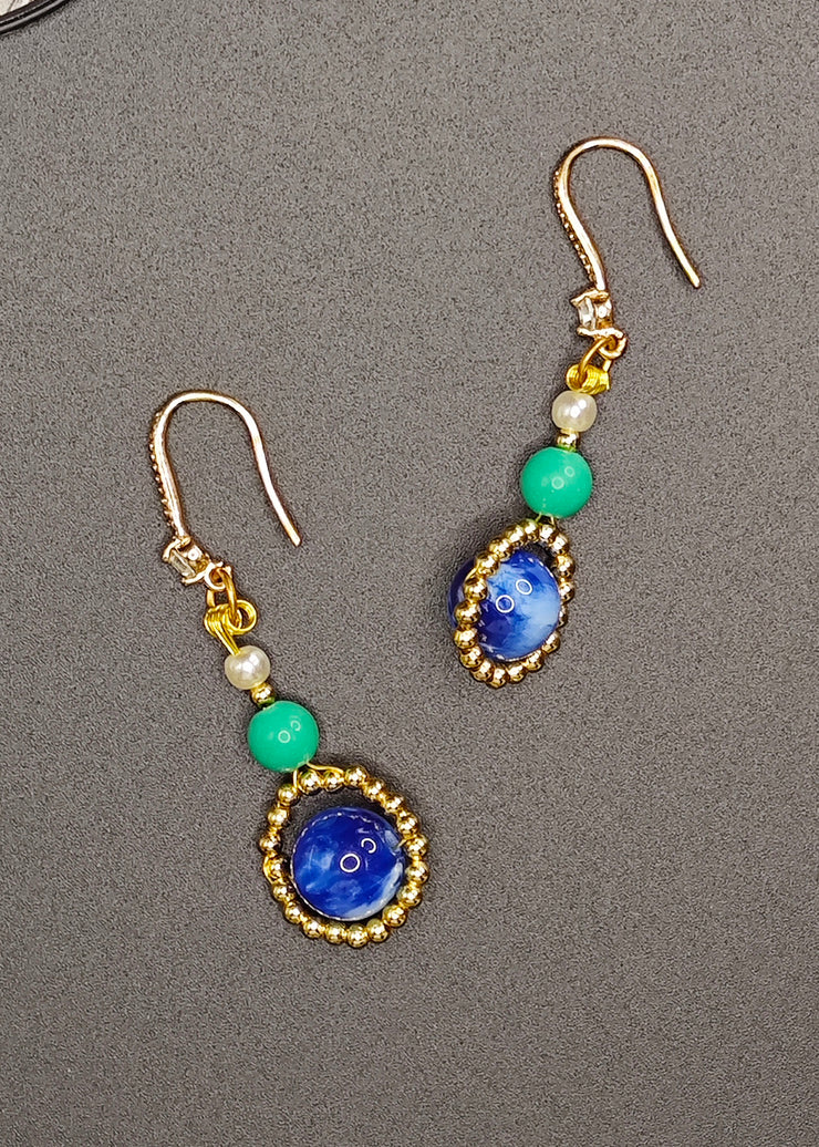 Stylish Peacock Blue Gem Stone Ethnic Style Drop Earrings