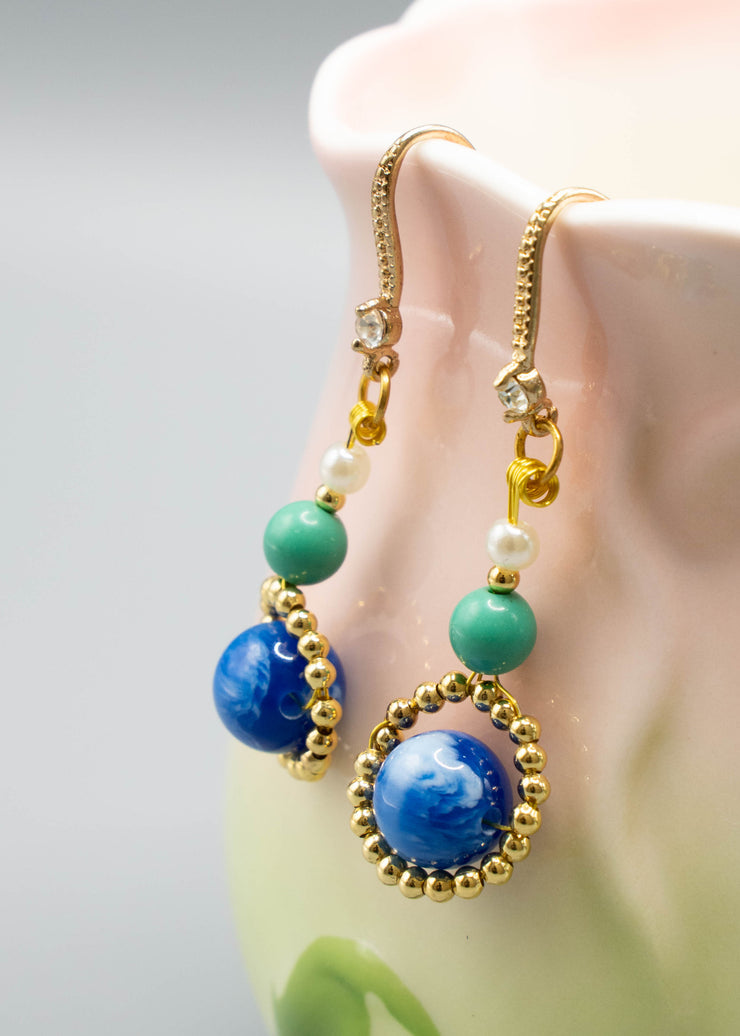 Stylish Peacock Blue Gem Stone Ethnic Style Drop Earrings