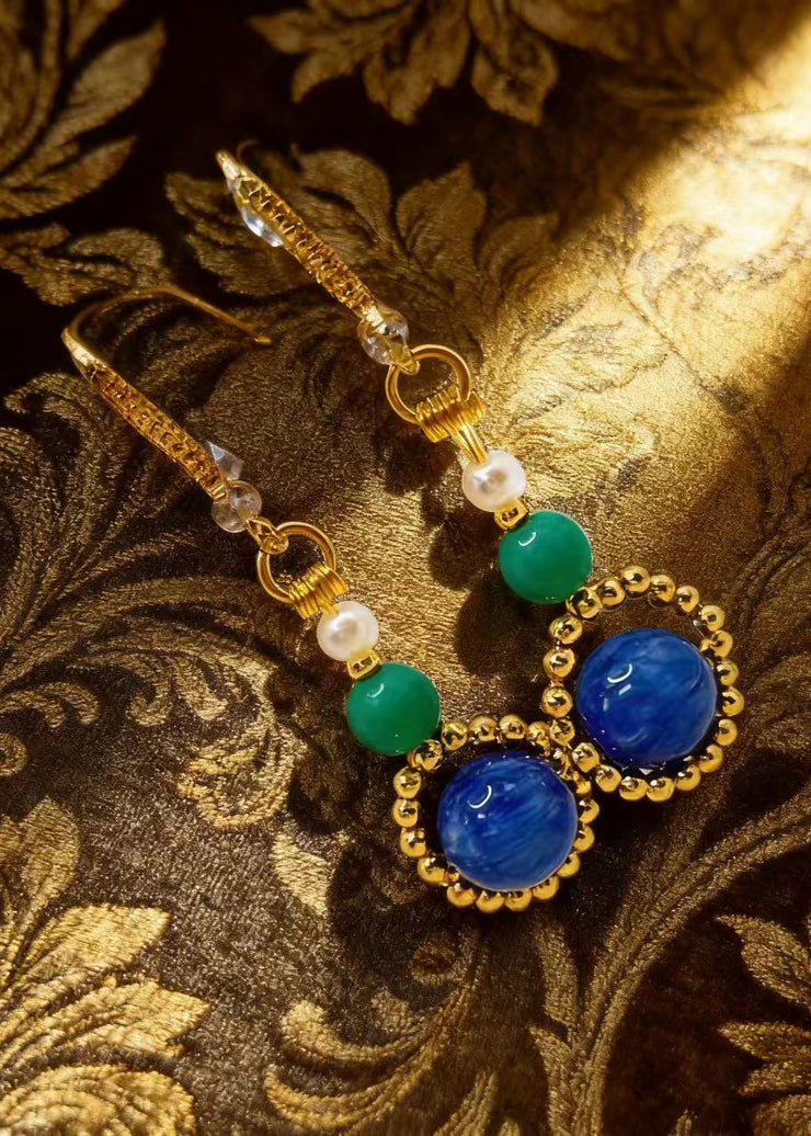 Stylish Peacock Blue Gem Stone Ethnic Style Drop Earrings