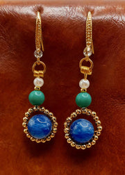 Stylish Peacock Blue Gem Stone Ethnic Style Drop Earrings