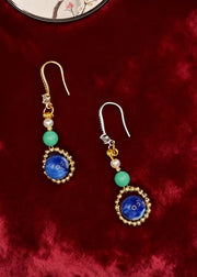 Stylish Peacock Blue Gem Stone Ethnic Style Drop Earrings