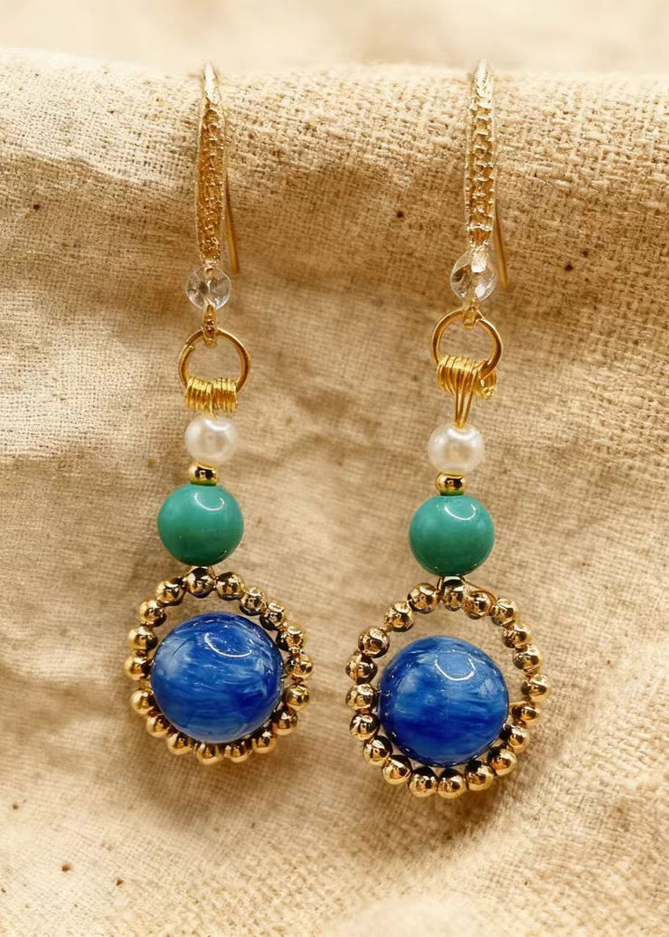 Stylish Peacock Blue Gem Stone Ethnic Style Drop Earrings