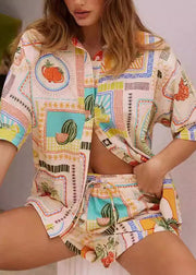 Stylish Peter Pan Collar Button Shirts And Shorts Two Pieces Set Summer
