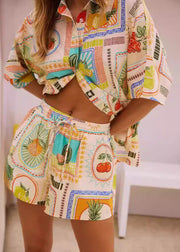 Stylish Peter Pan Collar Button Shirts And Shorts Two Pieces Set Summer
