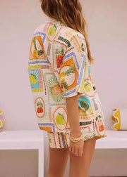 Stylish Peter Pan Collar Button Shirts And Shorts Two Pieces Set Summer