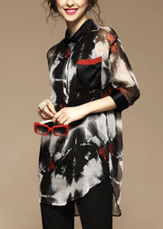 Stylish Peter Pan Collar Print Pockets Blouse Bracelet Sleeve
