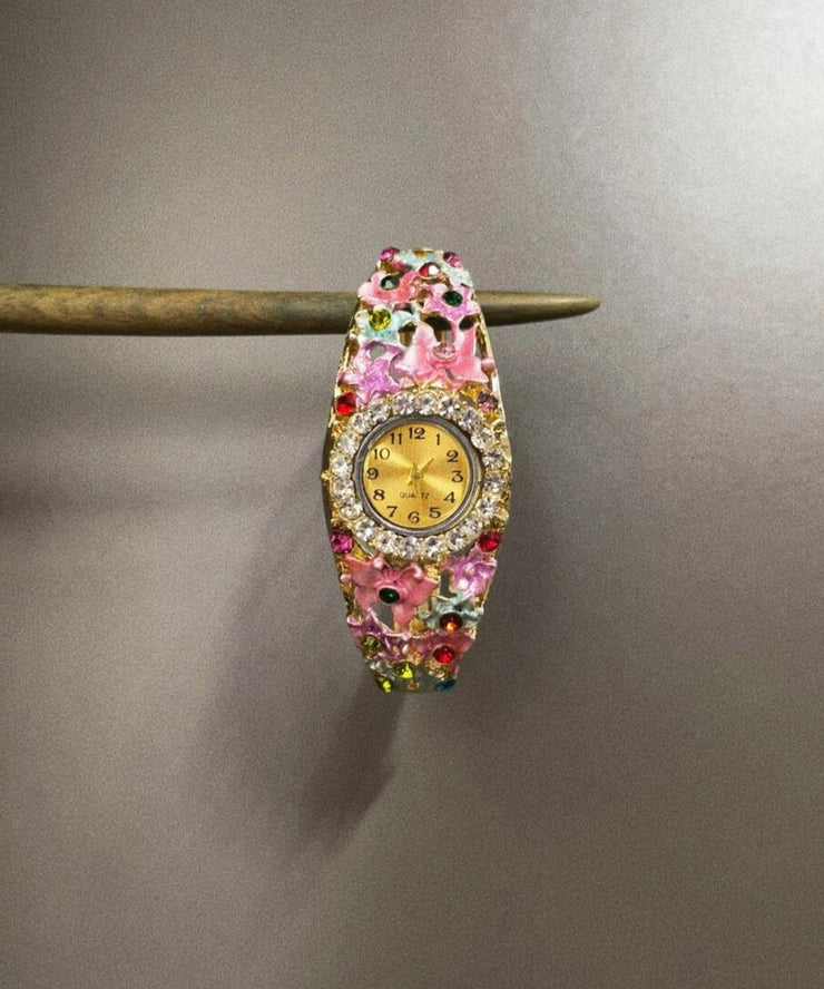 Stylish Pink Allloy Zircon Sapphire Crystal Watches