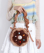 Stylish Pink Bow Fuzzy Fur Fluffy Round Bag