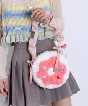 Stylish Pink Bow Fuzzy Fur Fluffy Round Bag