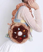 Stylish Pink Bow Fuzzy Fur Fluffy Round Bag