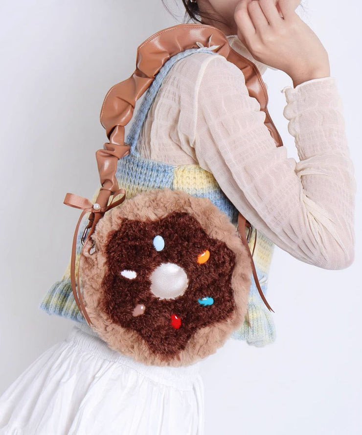 Stylish Pink Bow Fuzzy Fur Fluffy Round Bag