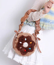 Stylish Pink Bow Fuzzy Fur Fluffy Round Bag