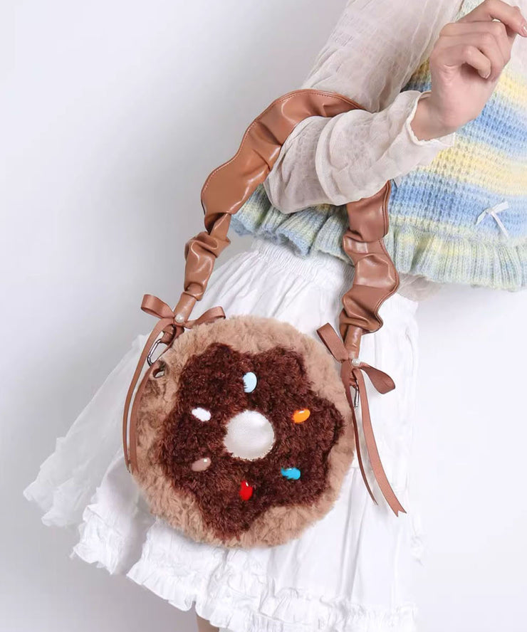 Stylish Pink Bow Fuzzy Fur Fluffy Round Bag