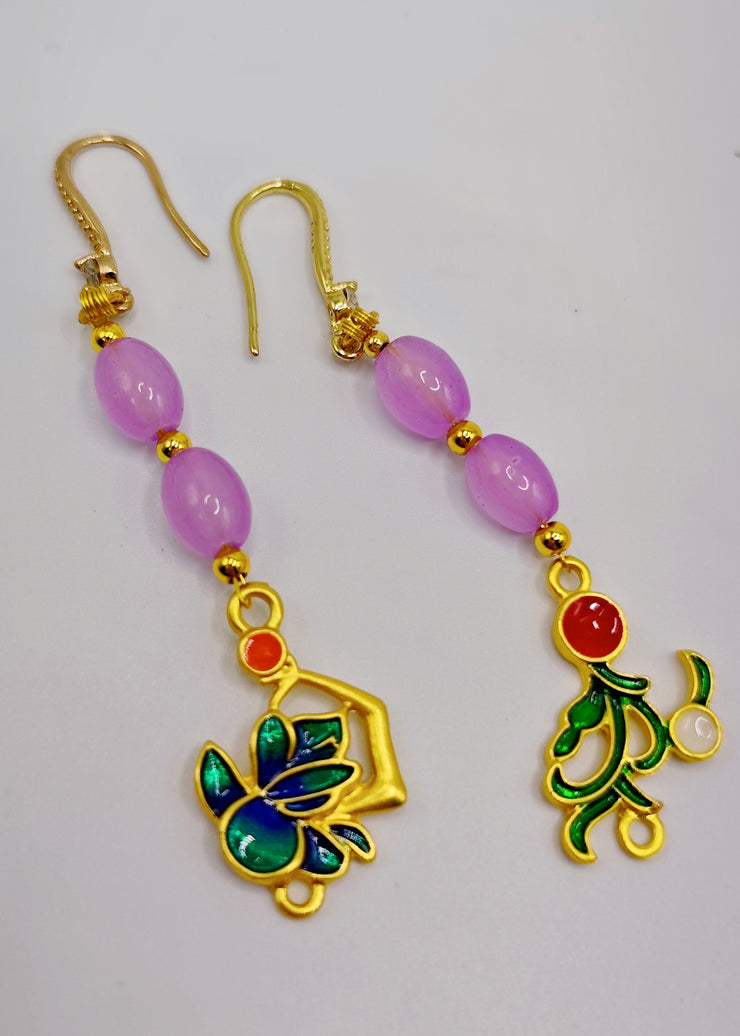 Stylish Pink Crystal Tasseled Ethnic Style Drop Earrings