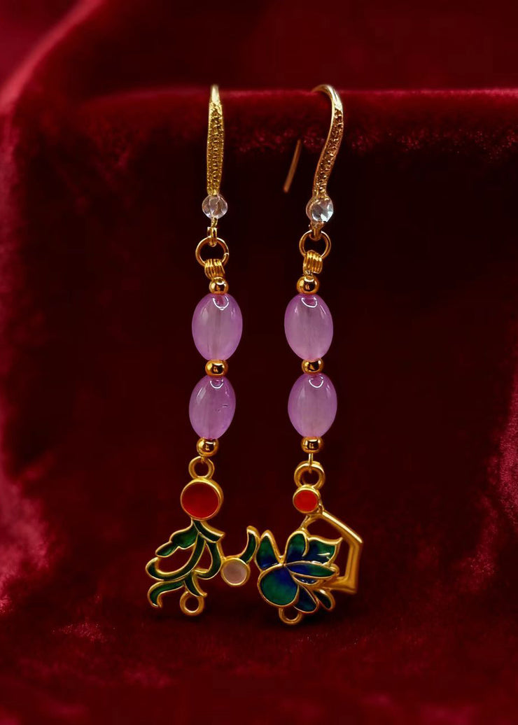 Stylish Pink Crystal Tasseled Ethnic Style Drop Earrings